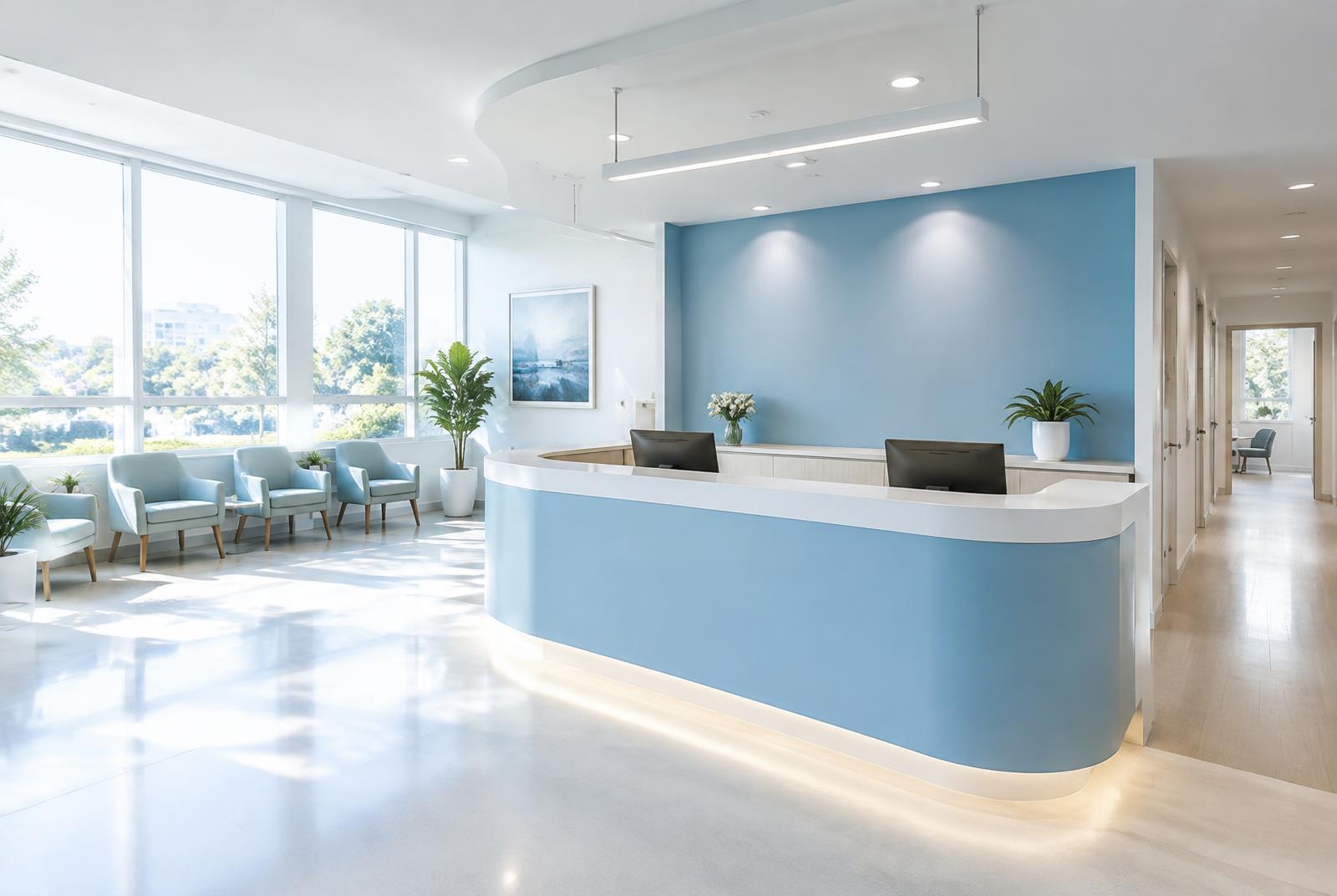 Representative image of a bright, modern clinic reception area