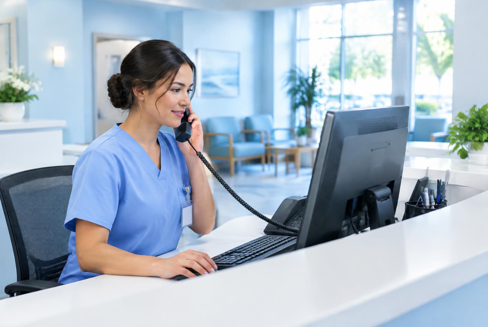 Representative image of a clinic coordinator at a front desk